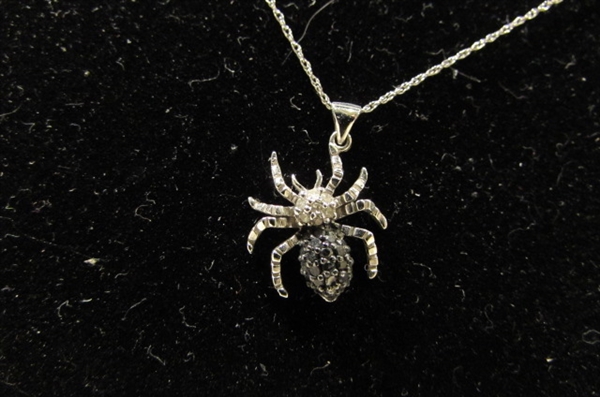 SILVER & DIAMOND BLACK WIDOW SPIDER CHARM ON SS CHAIN