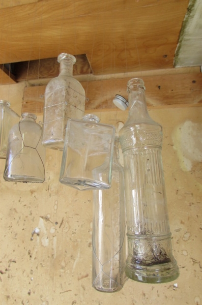 VINTAGE HANGING GLASS BOTTLES & JARS