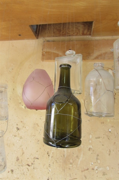 VINTAGE HANGING GLASS BOTTLES & JARS