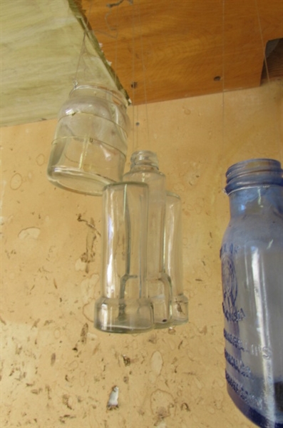 VINTAGE HANGING GLASS BOTTLES & JARS