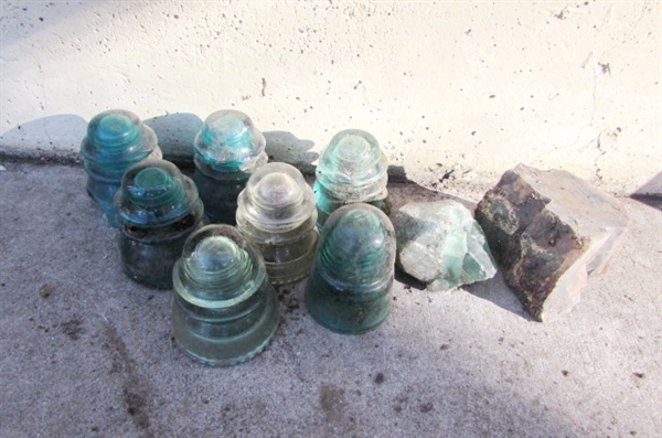 GREEN GLASS INSULATORS & COOL ROCKS