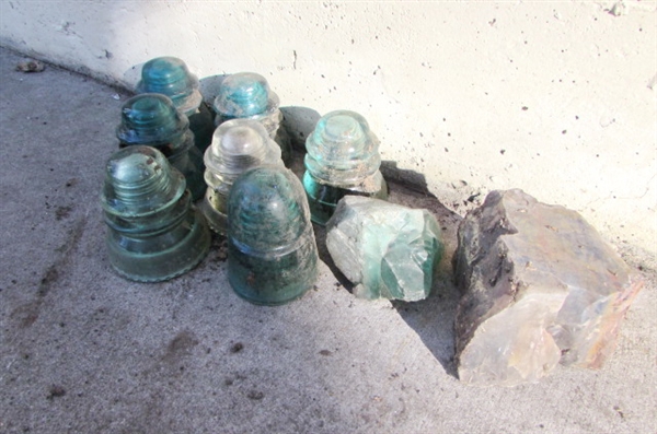 GREEN GLASS INSULATORS & COOL ROCKS