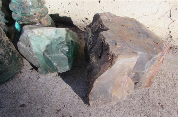 GREEN GLASS INSULATORS & COOL ROCKS