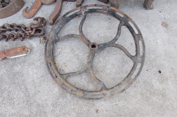 RUSTY RUSTIC ITEMS AND A BUCKET