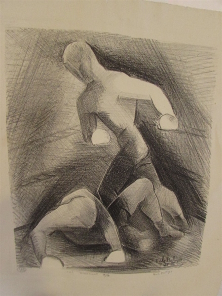 SIGNED & NUMBERED PENCIL DRAWING, POSEABLE MANNEQUIN, CAST IRON HAND