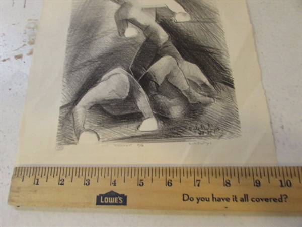 SIGNED & NUMBERED PENCIL DRAWING, POSEABLE MANNEQUIN, CAST IRON HAND