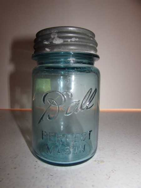 VINTAGE/ANTIQUE BLUE BALL JARS AND MEDICINE BOTTLE LOT