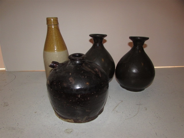 VINTAGE POTTERY VASE AND BOTTLE LOT