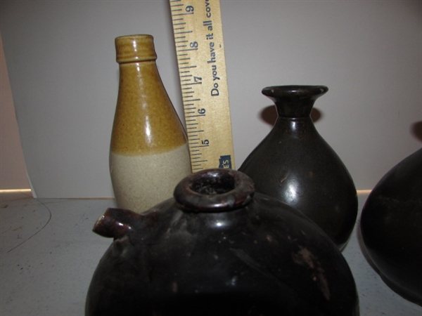 VINTAGE POTTERY VASE AND BOTTLE LOT