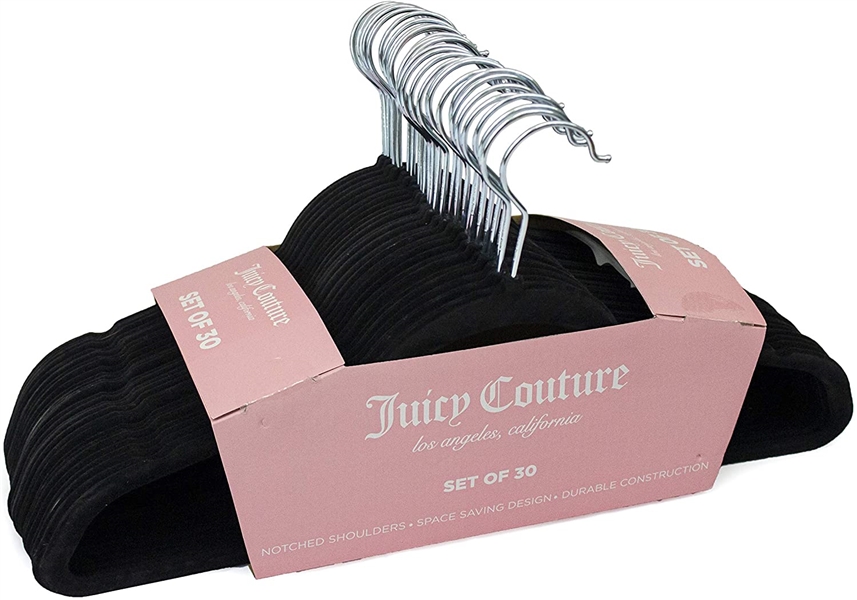  Juicy Couture Non-Slip Clothes Hangers (30 Pack Full Size) Velvet ; GREY