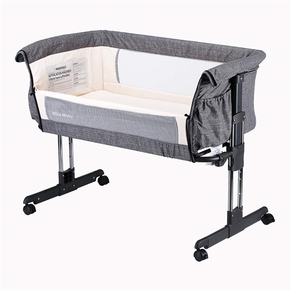 Mika Micky Bedside Sleeper Bedside Crib Easy Folding Portable Crib, Grey