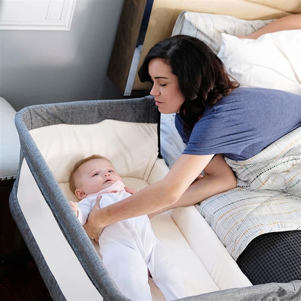Mika Micky Bedside Sleeper Bedside Crib Easy Folding Portable Crib, Grey