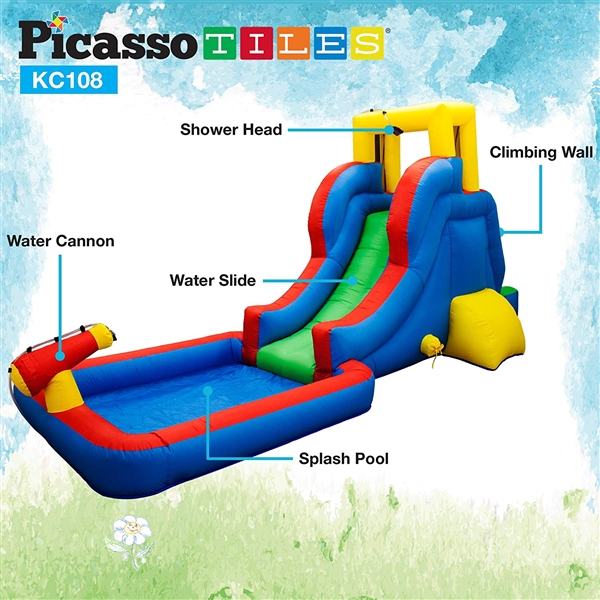  PicassoTiles KC108 Water Slide Park Inflatable Bouncing House w/ Pool Area 