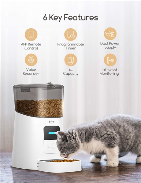  Faroro Automatic Cat/Dog Feeder 2.4G WiFi Enabled 6L Smart Food Dispenser 