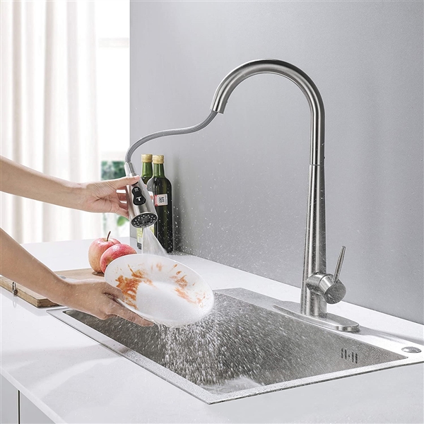 AMAZING FORCE Brushed Nickel Kitchen Faucet with Pull Down Sprayer
