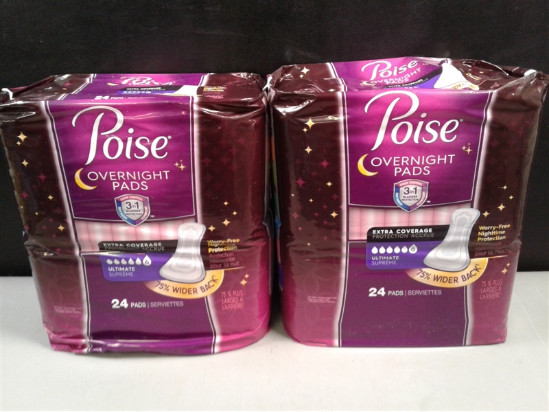 Poise Overnight Incontinence Pads for Women, Ultimate Absorbency, Purple 48 Count