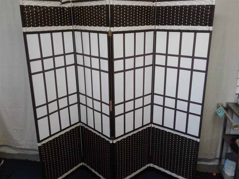  Belvadora Room Divider Screen 4 Panel Wood Mesh Black & White Woven Design