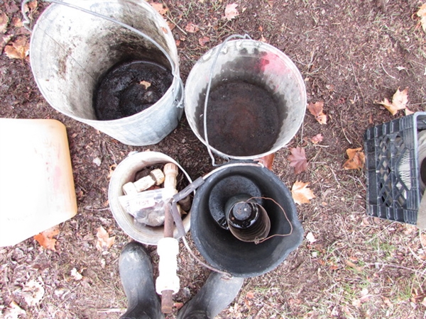 4 BUCKETS & SOME PLUMBING PARTS