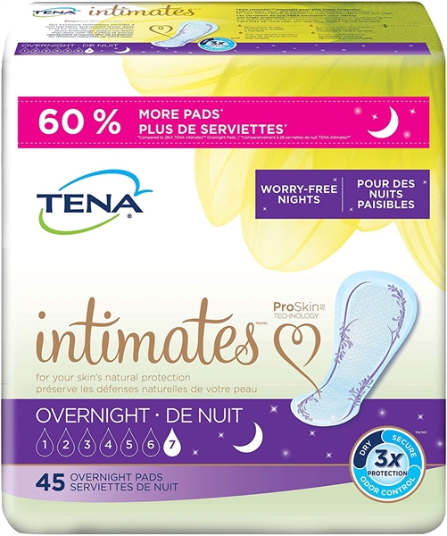  TENA Incontinence Pads for Women, Overnight, 45 Count