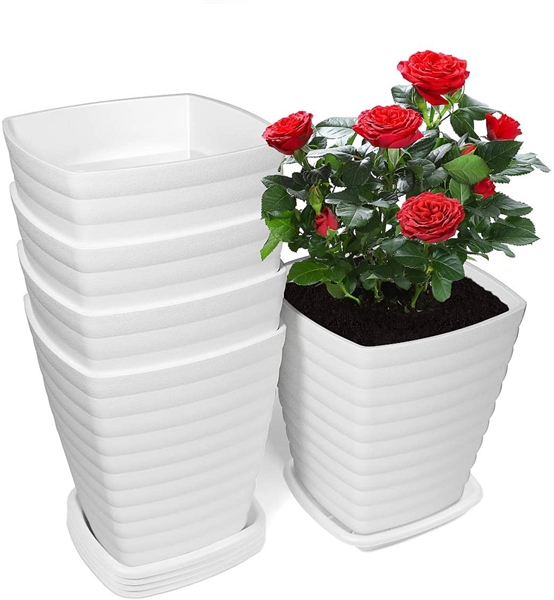 Plant Pots, 6 inch Plastic Planters with Drain Hole