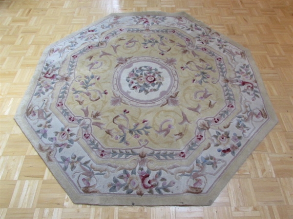 ROYAL PALACE HANDMADE 6' OCTAGON WOOL AREA RUG