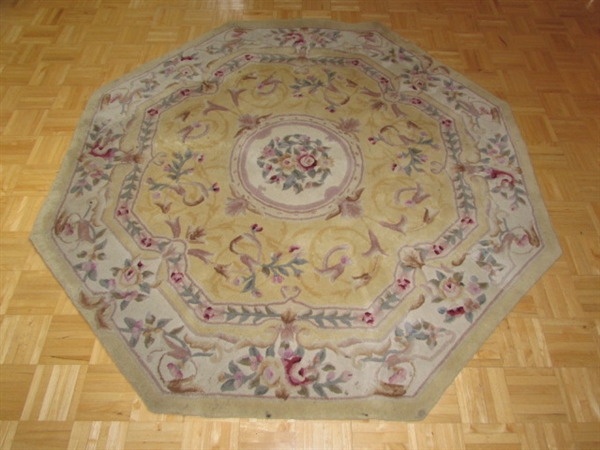 ROYAL PALACE HANDMADE 6' OCTAGON WOOL AREA RUG