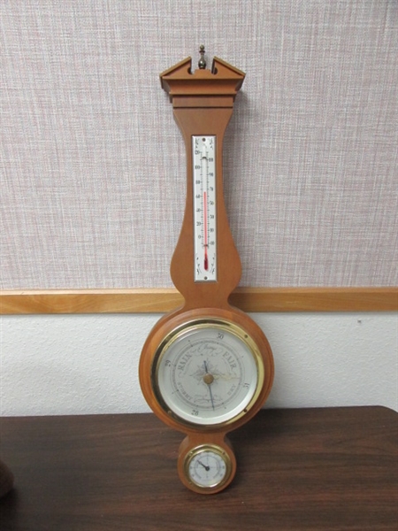 WOODEN STOOL/PLANT STAND & BAROMETER