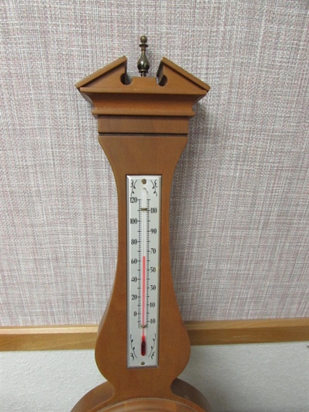 WOODEN STOOL/PLANT STAND & BAROMETER
