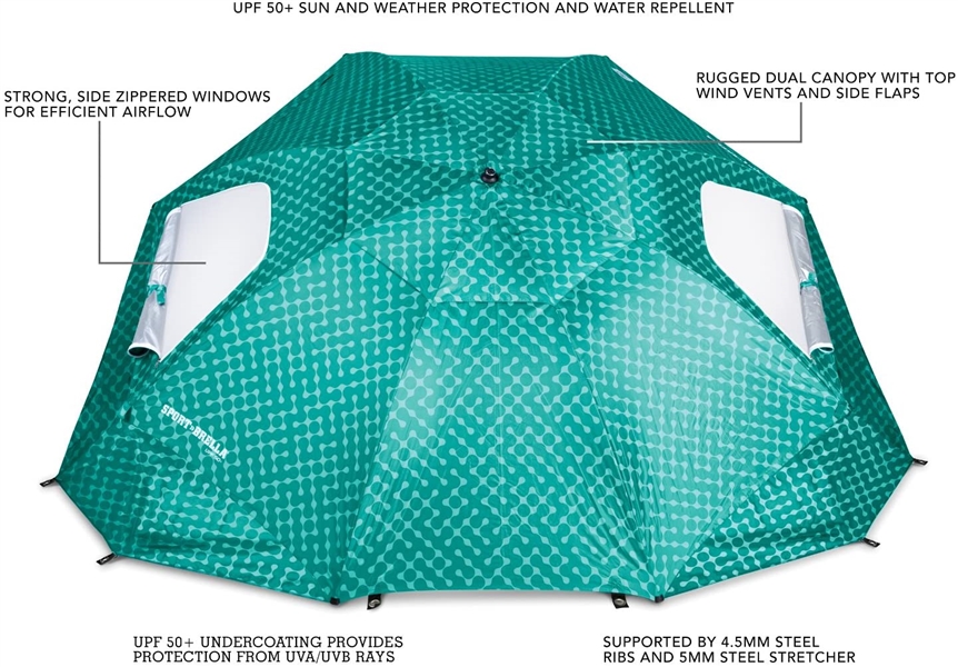  Sport-Brella Vented SPF 50+ Sun and Rain Canopy Umbrella for Beach and Sports Events
