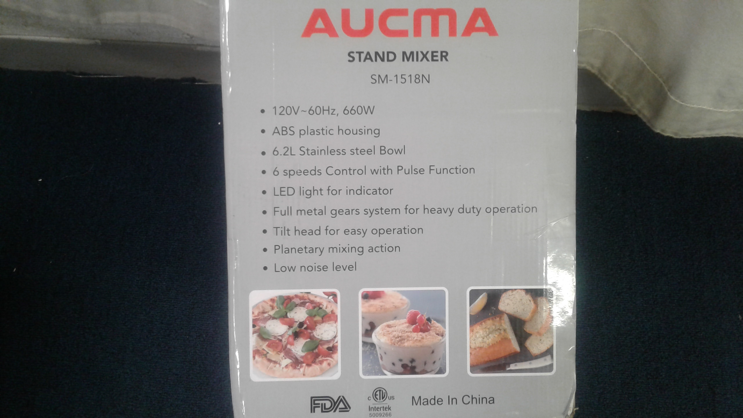 Aucma Stand Mixer 6.2L 660W 6-Speed Tilt-Head Food Mixer Kitchen