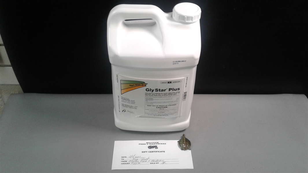 $50 Gift Cert to the Mayten Feed & Hardware Store & 2 1/2 Gal Gly Star Plus Glyphosate