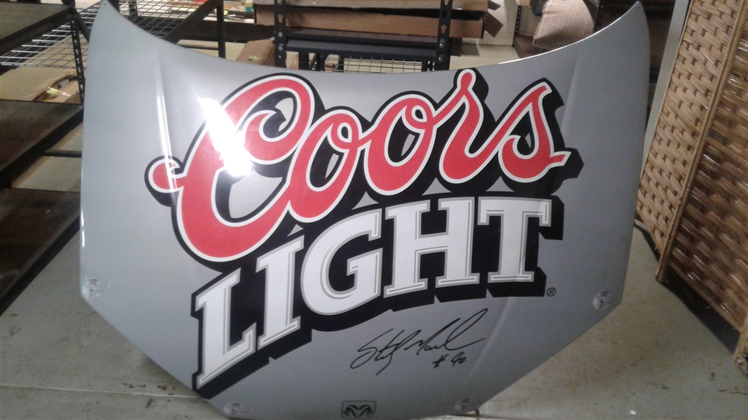 Full Size Coors Light NASCAR Autographed Race Hood signed by Sterling Marlin