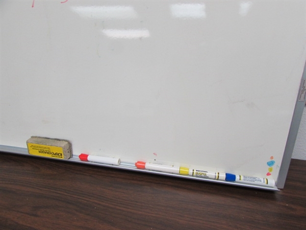 LARGE WALL MOUNT WHITEBOARD W/ERASER AND DRY ERASE MARKERS