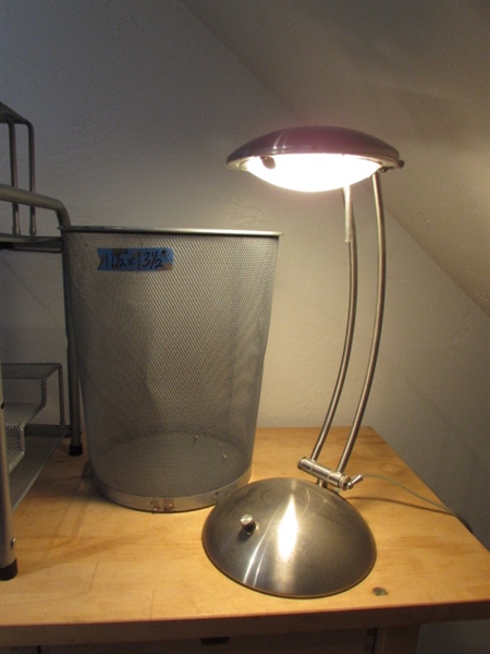 DESK ORGANIZERS, WASTE BASKET AND DESK LAMP