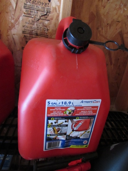 2 5-GALLON FUEL CANS, FUNNELS AND SPOUTS