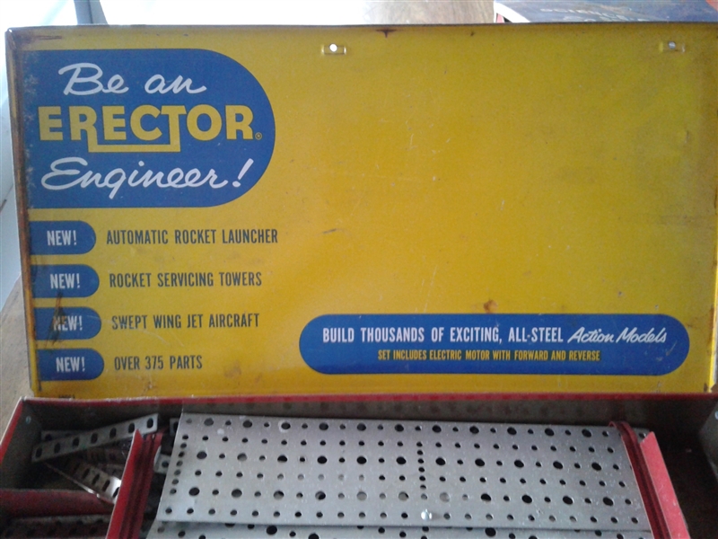 3 Vintage Gilbert Erector Sets & Wooden Chest