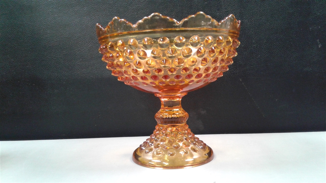 Vintage Amber Glass Covered Pedestal Candy Dishes