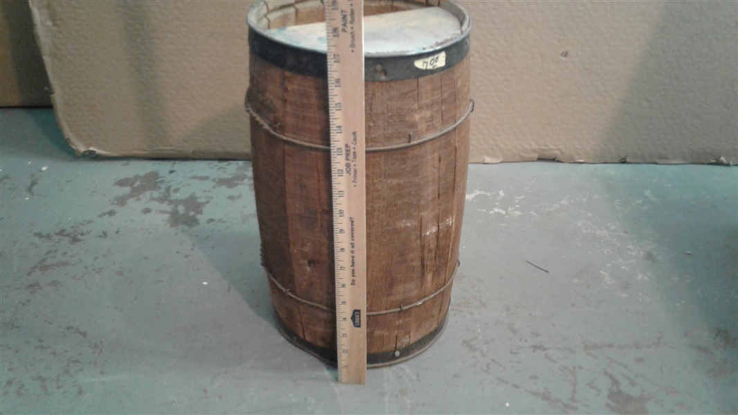 Small Wood Barrel Full of Fencing Staples