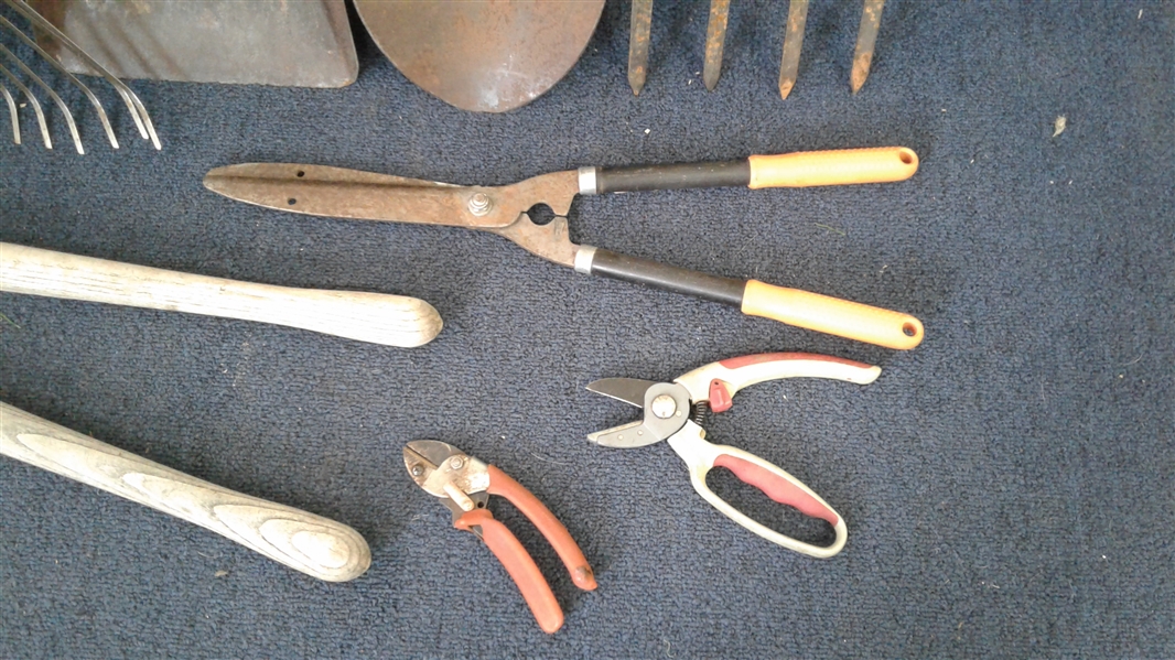 Yard Tools: Rake, Shovels, Pitchfork, Rake, Loppers, and Pruners