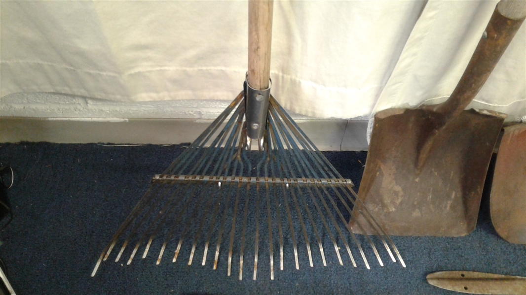 Yard Tools: Rake, Shovels, Pitchfork, Rake, Loppers, and Pruners