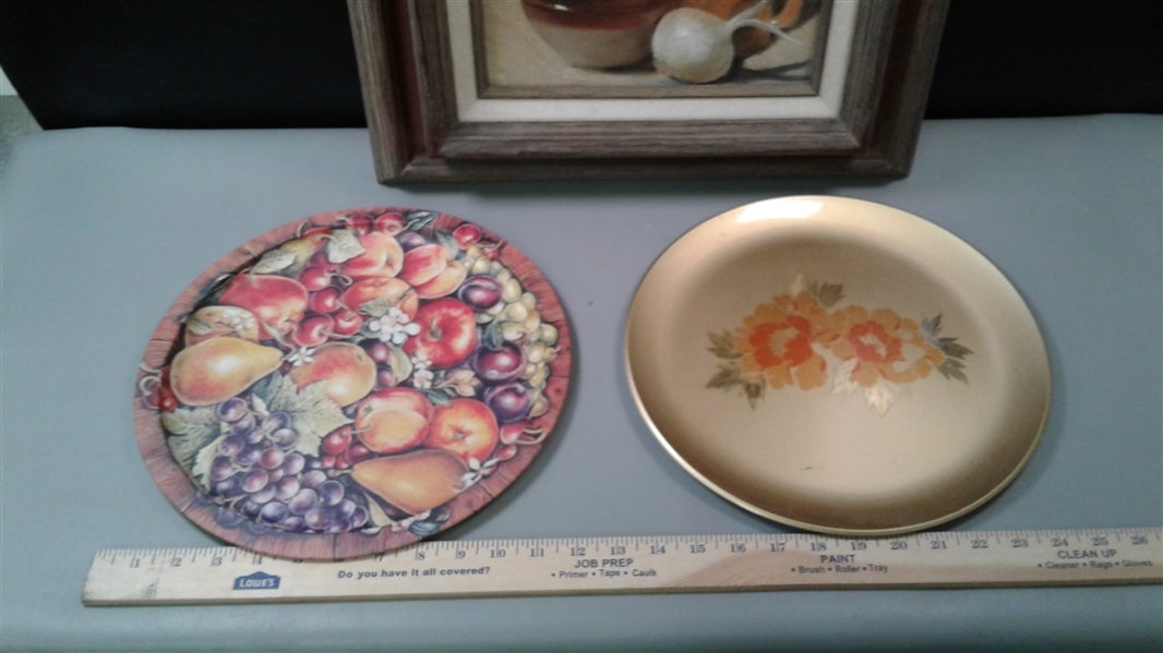 Vintage Handcrafted Japanese Plate, Harry & David Platter, Lemons/Limes, & Oil Painting