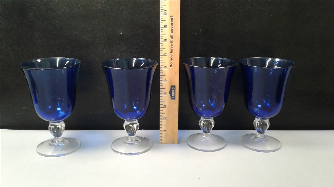 Cobalt Blue Goblets and Blue 2 Chantal Bakeware Boats 