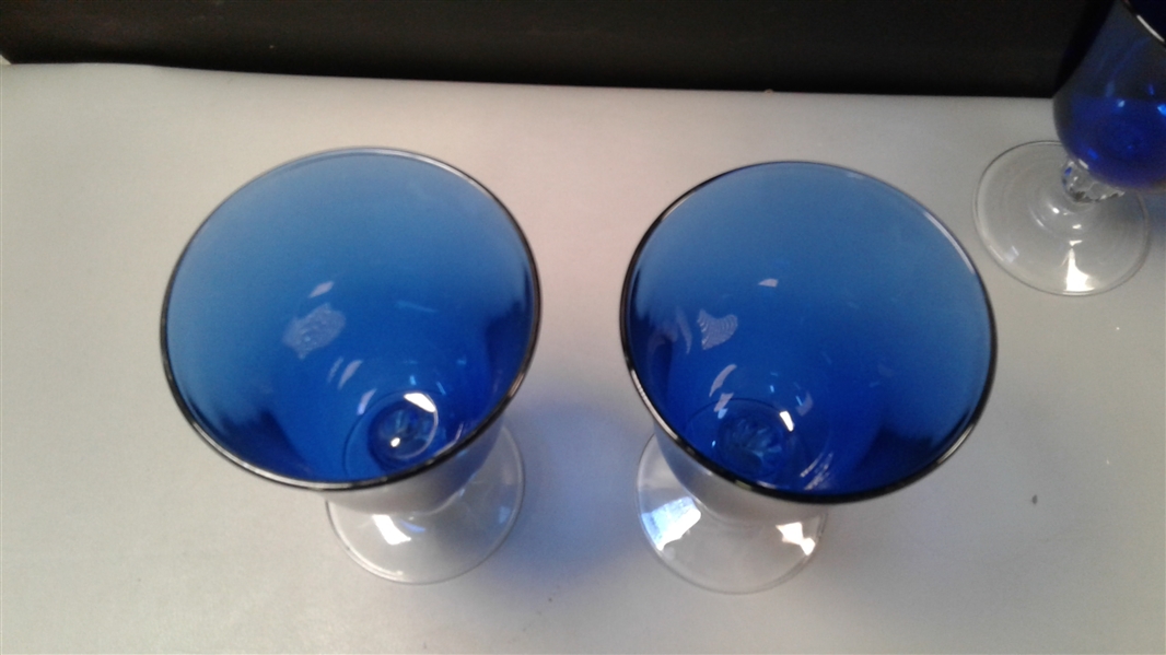 Cobalt Blue Goblets and Blue 2 Chantal Bakeware Boats 