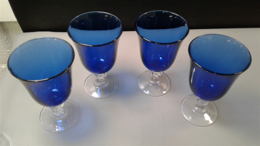 Cobalt Blue Goblets and Blue 2 Chantal Bakeware Boats 