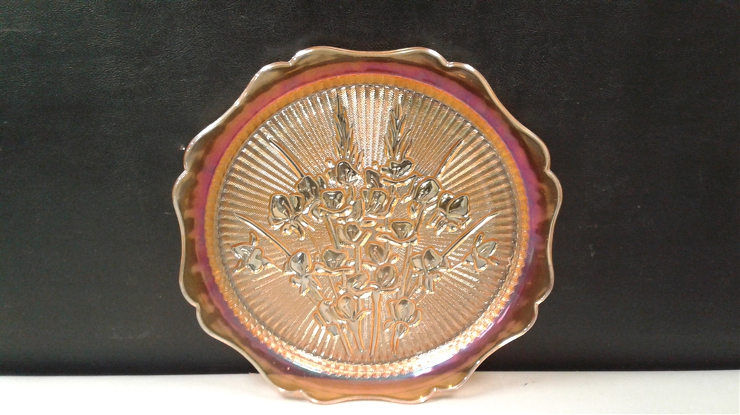 Vintage Collectible Orange Carnival Glass Floral Plate