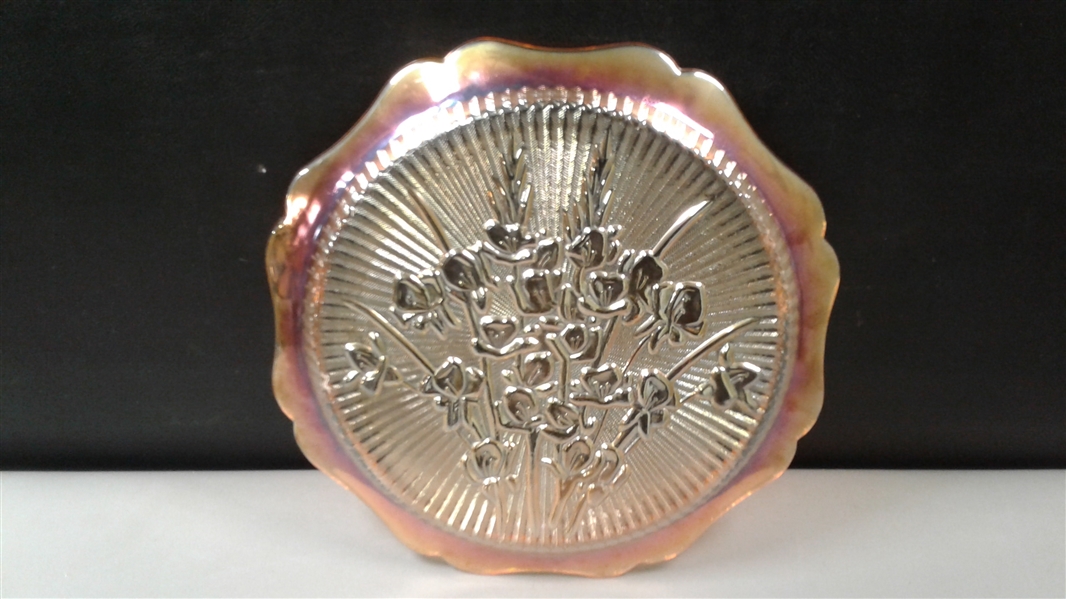 Vintage Collectible Orange Carnival Glass Floral Plate