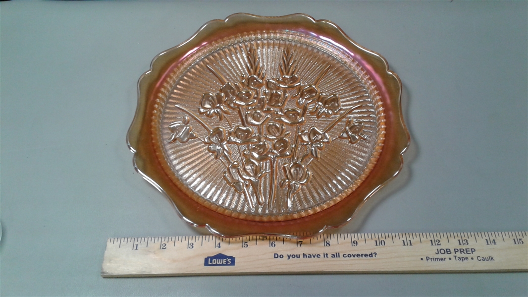 Vintage Collectible Orange Carnival Glass Floral Plate