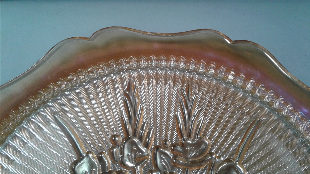 Vintage Collectible Orange Carnival Glass Floral Plate