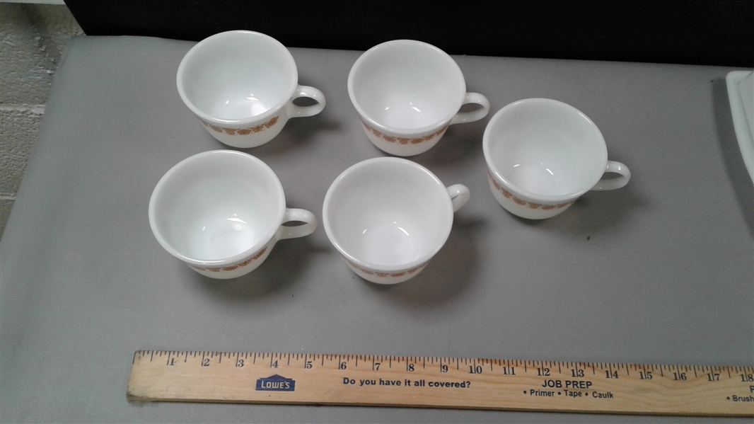 Vintage Butterfly Gold Pyrex Cups, Butter, Nesting Bowl, & Mixing Bowl