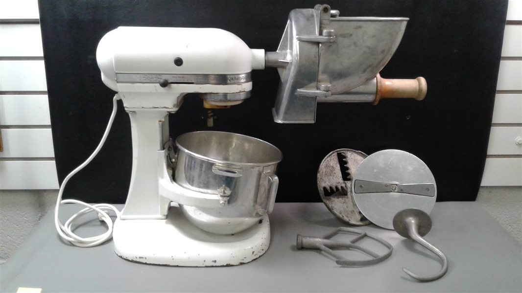 Vintage K5-A KitchenAid Bowl Lift with Slicer Attachment and Extras